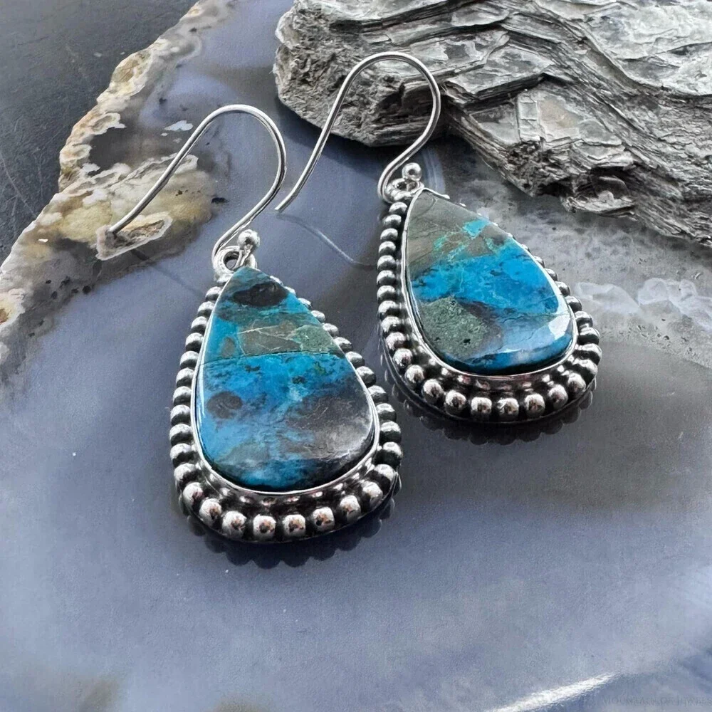 Sterling Southwestern Style Teardrop Shattuckite Dangle Earrings For Women
